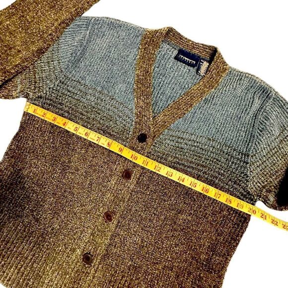 Liz Sport Blue and Grey Stripe Chenille Cardigan - Picture 5 of 7